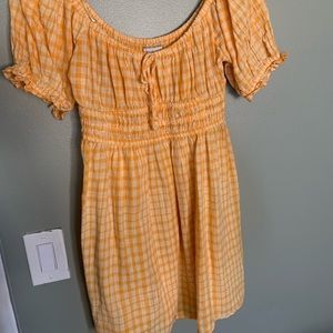 Yellow plaid mini dress UO